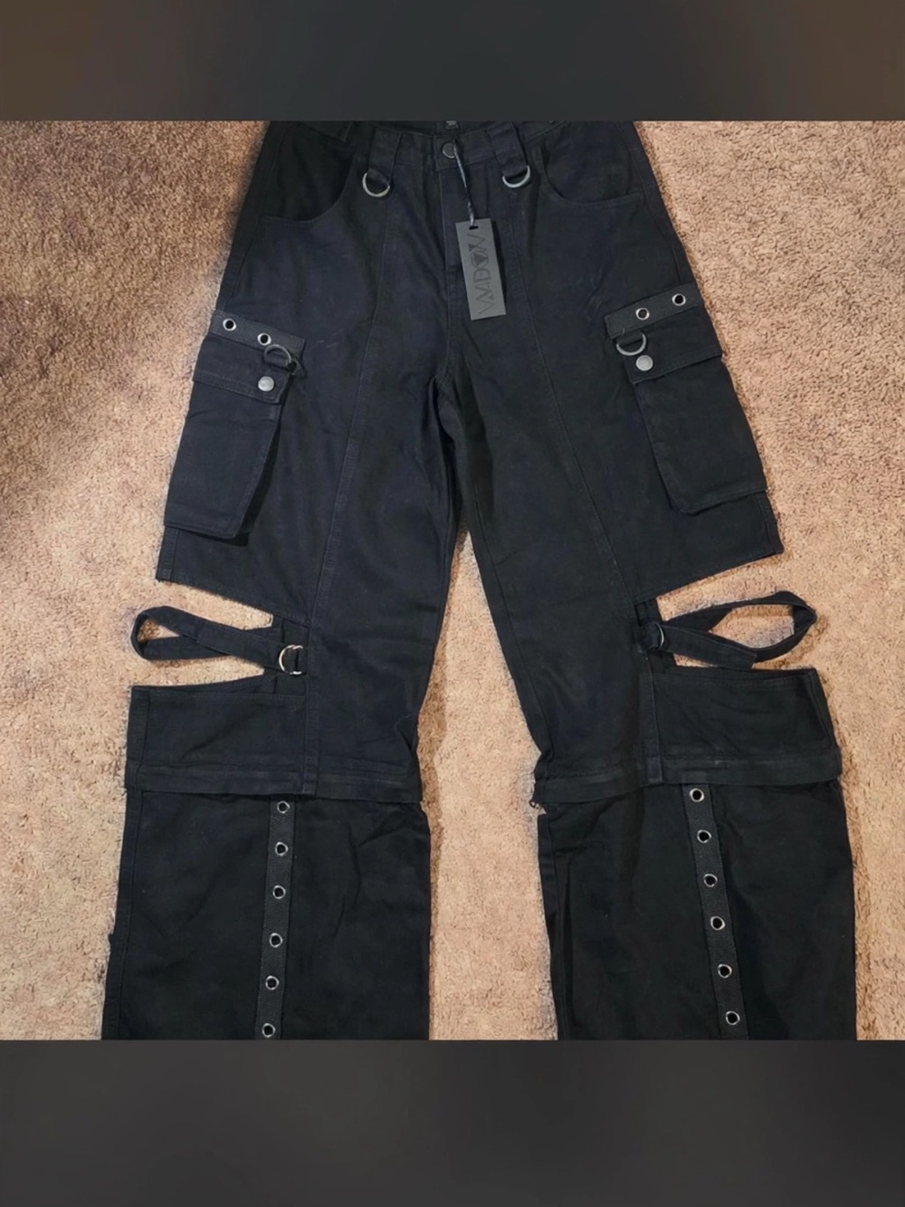 Black Cut out cargo wide leg convertible pants with grommets Tripp jnco inspired